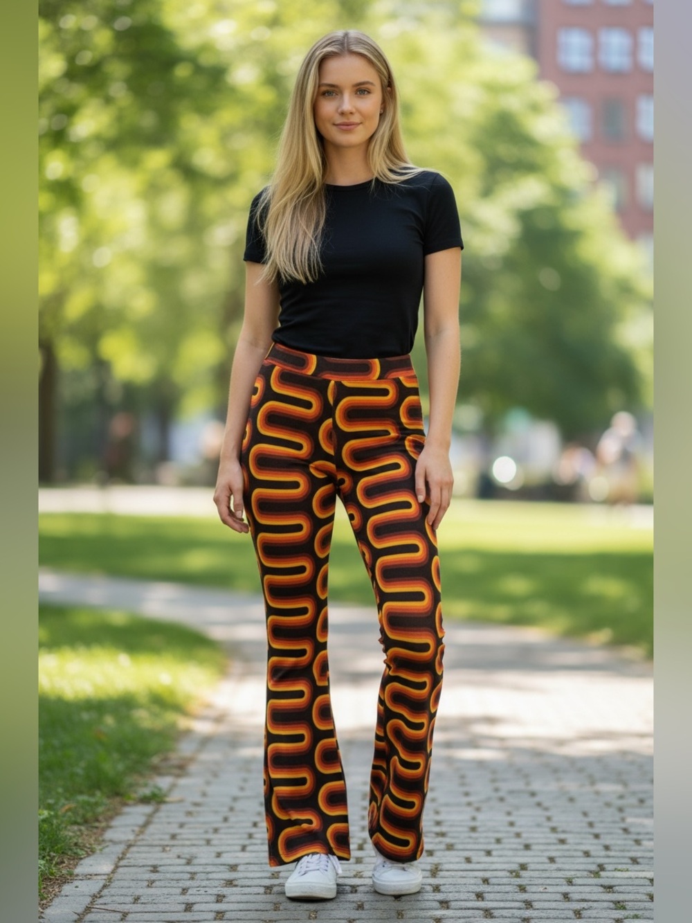 UO Flared Stretch Pants Orange/Black Sz L